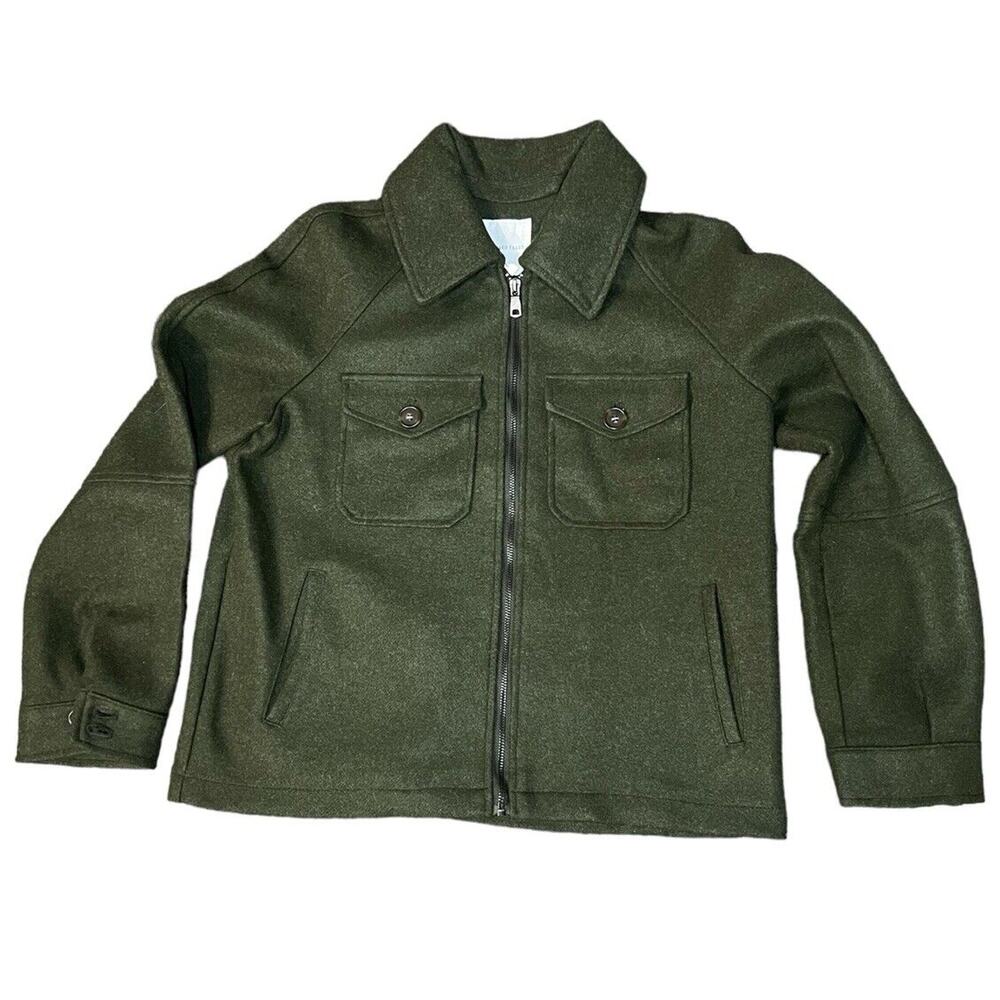 Avec Les Filles Olive Green Army Zip Up Utility Jacket "wool like" Size M
